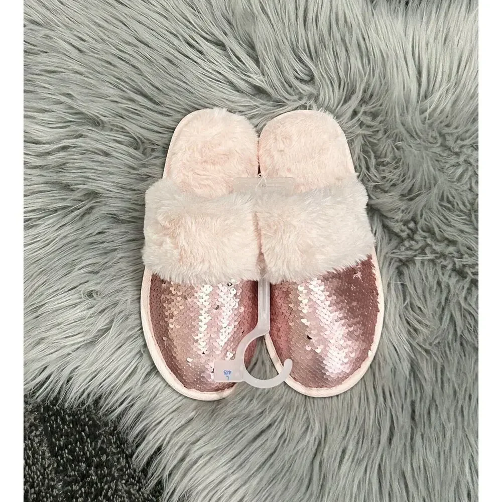 NEW Cat & Jack Youth Girls Pink Zoie‎ Flip Sequin Slide Slippers Size L (4/5)